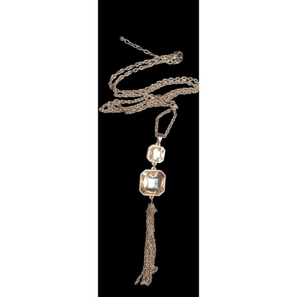 Jewelry - Orange And Rose Gold Brilliant Gemmed Tassel Necklace
